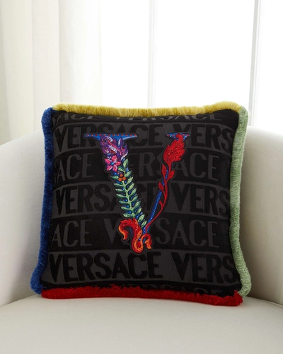 Versace Virtus Embellished Pillow, 18"sq. In Black