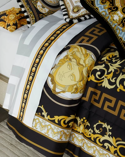 Versace Medusa Gala King Comforter In White Gold Black