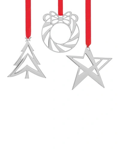 Nambe Mini Assorted Ornaments Star, Wreath, & Tree - Set Of 3 In Silver-tone