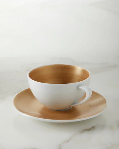 Neiman Marcus Brushstroke Gold Teacup And Saucers, Set Of 4