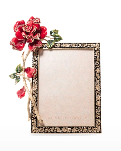 Jay Strongwater Night Bloom Rose 5" X 7" Picture Frame In Jewel