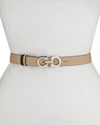 Ferragamo Gancini-buckle Reversible Leather Belt In New Bisque/silver