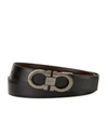 Ferragamo Men's Reversible Leather Double-gancio Belt In Black / Brown