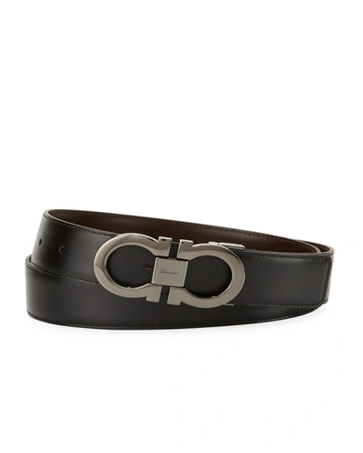 Ferragamo Men's Reversible Leather Double-gancio Belt In Black / Brown