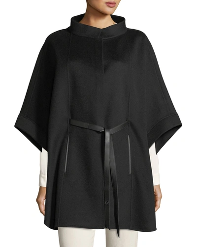 Loro Piana Belted Leather-trimmed Cashmere Cape In Black