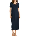 Hanro Moments Short-sleeve Long Nightgown In Deep Navy