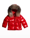 Moncler Kids' Girl's Fur Hooded Quilted Jacket In 455 Red