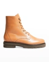 Stuart Weitzman Mila Lace-up Combat Booties In Tan