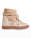Inuikii Classic Mixed Leather Wedge Snow Booties In Beige