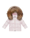 Moncler Kids' Girl's Fur Hooded Quilted Jacket In Light Pink