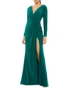 Ieena For Mac Duggal V-neck Long-sleeve Jersey Gown In Blue