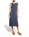 Eileen Fisher Petite Sleeveless Jersey Crewneck Dress In Ocean