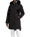 Moose Knuckles Long Black Padded Coat With Detachable Faux Fur Hood In Black