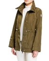 Moncler Ocre Drawstring Waist Short Jacket In Dark Green