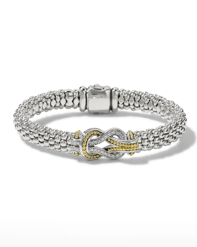 Lagos Sterling Silver And 18k Gold Newport Diamond Caviar Bracelet In Silver/ Gold