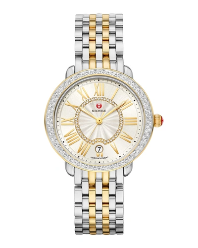 Michele Serein Mid Stainless Steel Diamond Watch, 36mm In White/multi