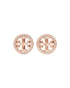 Tory Burch Crystal Logo Circle Stud Earrings In Rose Gold