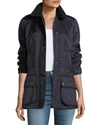 Barbour Beadnell Polarquilt Plaid-trim Utility Coat In Navy