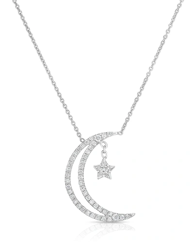 Roberto Coin 18k Half Moon & Star Pendant Necklace W/ Diamonds In White Gold