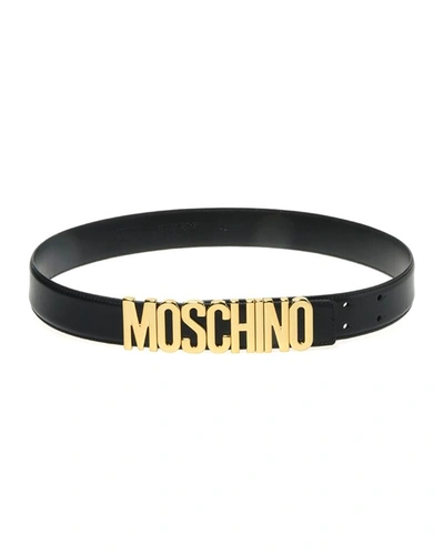 Moschino Men's Leather Logo-buckle Belt In Black
