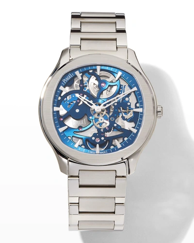 Piaget Polo 42mm Stainless Steel Blue Skeleton Watch