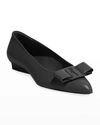 Ferragamo Viva 20 Pointed Vara Bow Ballerina Flats In Nero Nappa