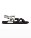 Ferragamo Women's Aja Bicolor Strappy Slingback Flat Sandals In Silver