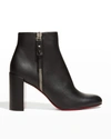 Christian Louboutin Ziptotal Calfskin Red Sole Booties In Black