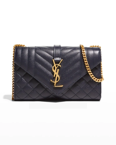 Saint Laurent Small Ysl Monogram Leather Satchel Bag In Deep Marine