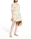 Rhode Astrid Smocked Printed Poplin Dress In Picnic White