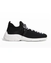 Prada Logo-jacquard Stretch-knit Sneakers In Nerobianc