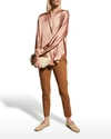Vince Band-collar Silk Blouse In Blush Cream