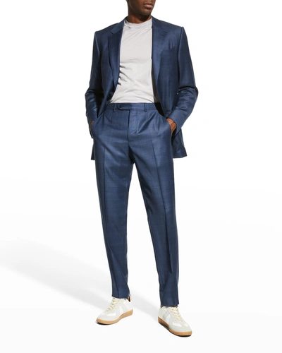 Ermenegildo Zegna Men's Tonal Plaid Wool-silk Suit In Blue Navy Check