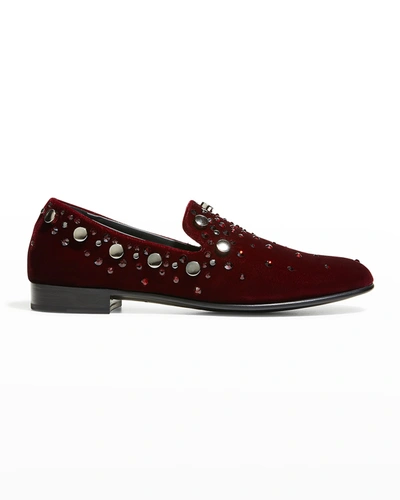 Giuseppe Zanotti Men's Jewel Studded Velvet Smoking Slippers In Amaranto