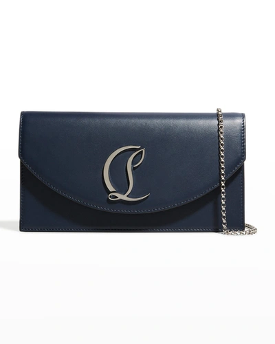 Christian Louboutin Loubi54 Calf Leather Clutch Shoulder Bag In Blue