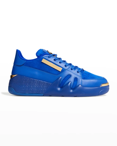 Giuseppe Zanotti Men's Talon Mix-leather Low-top Sneakers In Blue