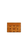 Mcm Men's Signature Visetos Mini Card Case In Cognac