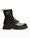 Prada Brushed Leather Ankle Boot For Men In Nero