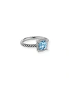 David Yurman 7mm Petite Chatelaine Pave Bezel Ring With Gemstone And Diamonds In Silver In Blue Topaz