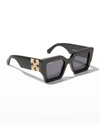 Off-white Catalina Arrow Square Acetate Sunglasses In 1007 Black/dk Gre