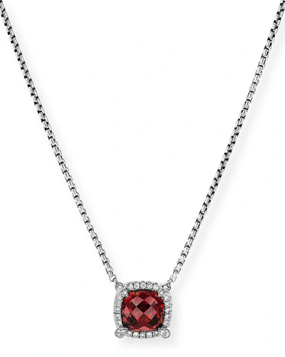 David Yurman 7mm Stone Chatelaine Pave Bezel Pendant Necklace In Rhodolite Garnet