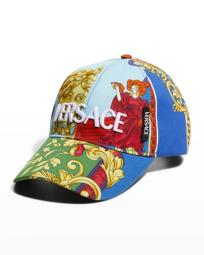 Versace Medusa Renaissance Cotton Printed Cap In Multicolor