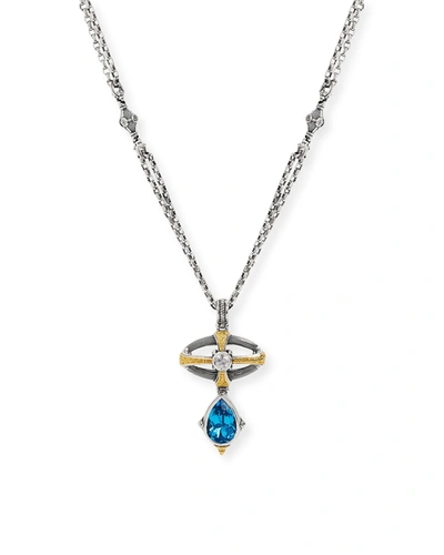 Konstantino Delos Two-tone White Sapphire And Swiss Blue Topaz Necklace In Silver