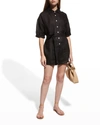 Vitamin A Playa Coverup Button-front Romper In Ecolinen Black