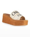 Chloé Woody Logo Canvas Wedge Espadrilles In White