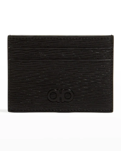 Ferragamo Men's Revival Gancio Card Case In Nero