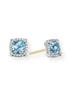 David Yurman 5mm Stone Chatelaine Pave Bezel Stud Earrings In Blue Topaz