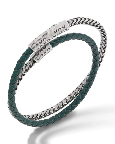 Marco Dal Maso Men's Lash Sterling Silver Chain & Leather Double Wrap Bracelet In Green