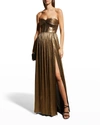 Bronx And Banco Florence Strapless Metallic Gown In Gold