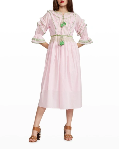 Cynthia Rowley Daliah Tassel Cotton Midi Dress In Pink